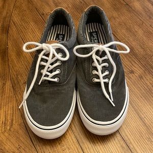 Two pairs of Men’s gray Sperry shoes size 10 wide.